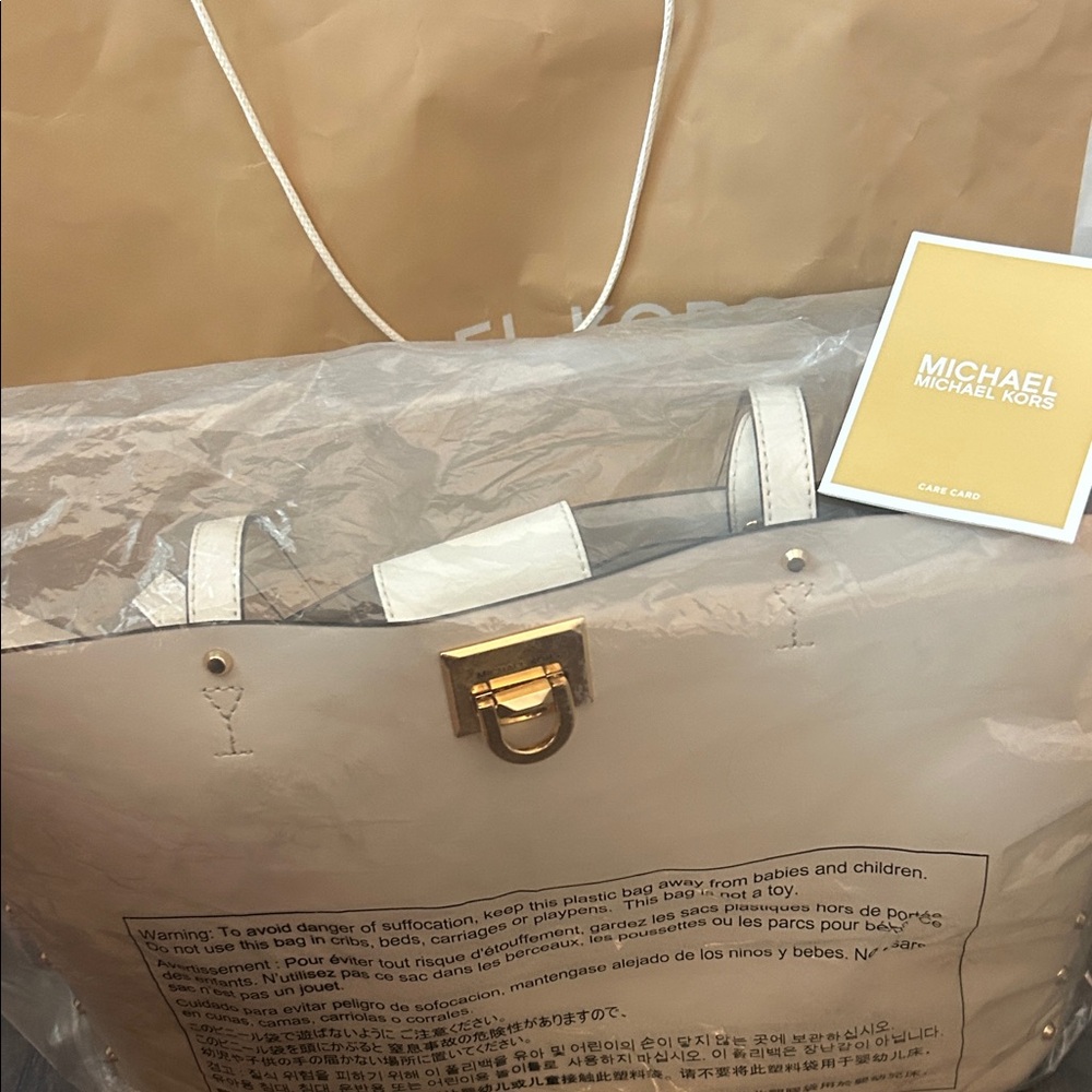 Michael Kors Beige Tote with Gold Accent
